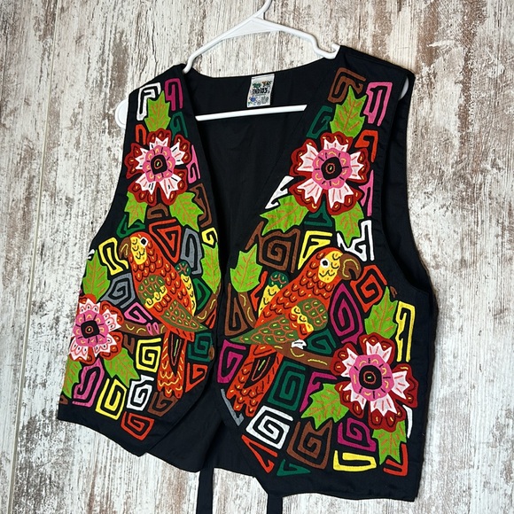 Vintage Indios Siamarmola Vest Sz M Parrots Costa Rica - Picture 3 of 4